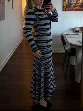 Striped Long-Sleeve Maxi Dress in Blue and Black